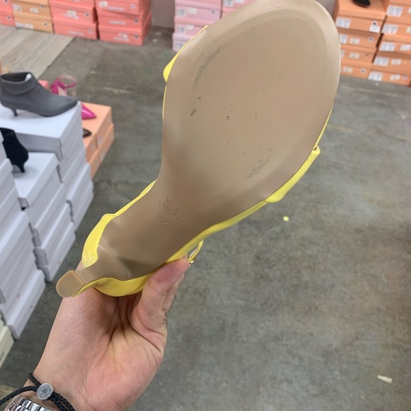 Women’s Ankle Strap Open Toe Stiletto High Heel Sandals in Yellow Patent - Picture 6 of 10